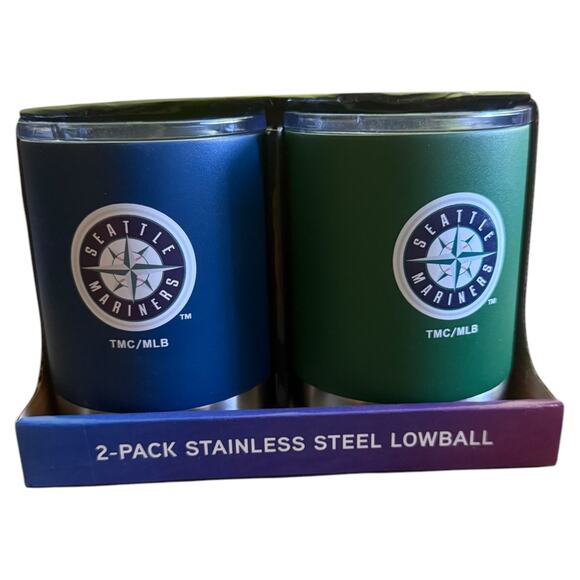 Seattle Mariners 2 Pack Stainless Steel Lowball Cup Blue Green - Picture 1 of 3